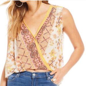 Free People Havana Muscle Floral Cropped Tank - Large - Faux Wrap Blouse